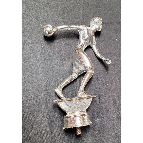 Vintage Silver Tone Metal Women's Bowling Figure Trophy Topper 5" - Picture 1 of 6